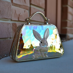 Holographic Rabbit Clutch: Prismatic Light Effect for Evening Parties & Rave Events.Generative AI
