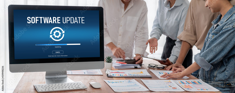 Aufkleber Software update on computer for brisk version of device software upgrade