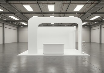 Trade Show Booth Setup in Large Warehouse with White Structure