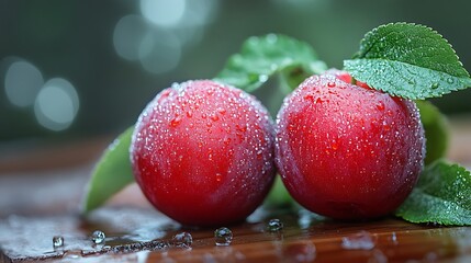 Plums on Wooden Board