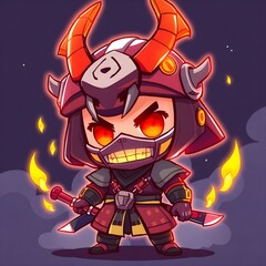 illustration of a chibi samurai character wearing a demon mask