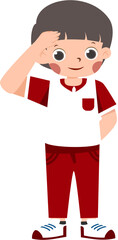 Cheerful Boy in Red and White Saluting to Celebrate Indonesian Independence Day