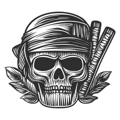 Fototapeta premium Detailed Skull Design with Bandana and Crossed Swords Elements