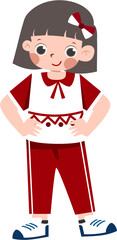 Cheerful Girl in Red and White School Uniform