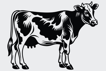 Black and White Cow Silhouette Illustration