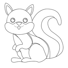 Adorable Cartoon Squirrel Line Art:  Simple, Happy Design for Coloring