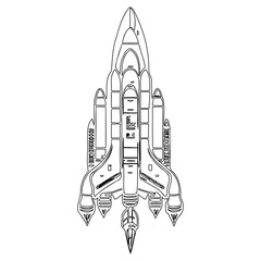A Detailed Rocket Shuttle Blueprint Illustration