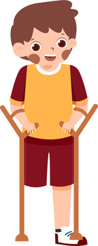 recommend clip art: Smiling Boy with Crutches, Cheerful Cartoon Illustration