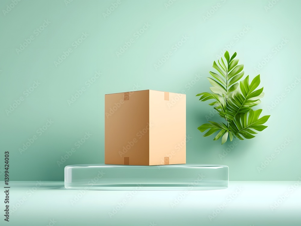 Poster minimalist and clean digital sketch of a single corrugated cardboard box with soft natural shadows o
