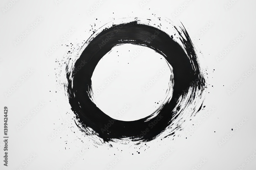 Poster black ink circle drawn with brush strokes on white paper background. use it to frame, highlight, or 