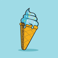 Ice Cream Cone Cartoon Icon Illustration. Sweet Food Icon Concept Isolated . Flat Cartoon Style