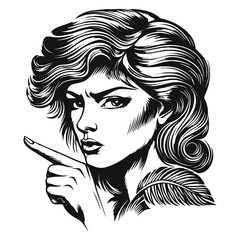 Elegant Woman with Stylish Hair and Serious Expression in Black and White