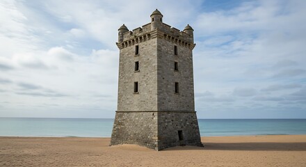 Stone Sentinel by the Sea AI Generated