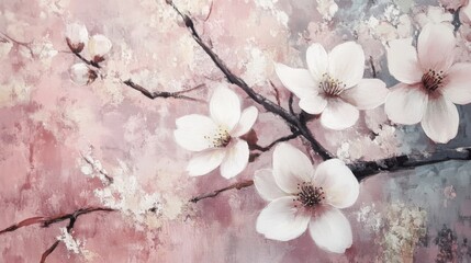 Detailed shot of a blooming cherry blossom, capturing the subtle pink hues and fine details