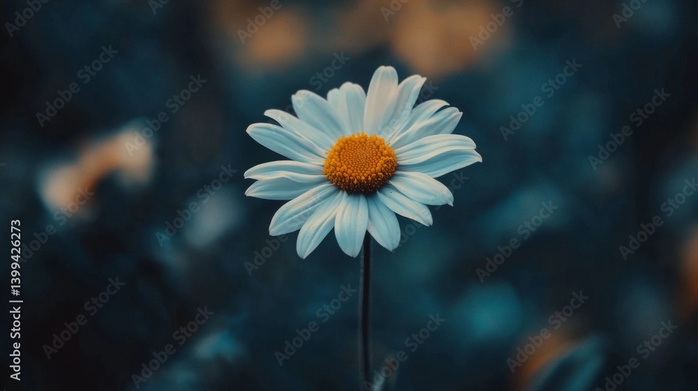 Poster close-up of a white daisy, focusing on the yellow center with soft background blur