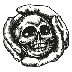 Fototapeta premium Artistic Illustration of Skull Held in Hands with Intricate Details