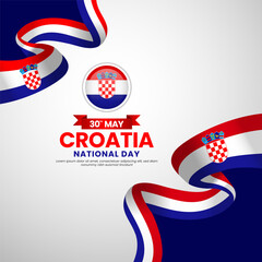 Croatia independence day greeting card, square banner background with National waving flag