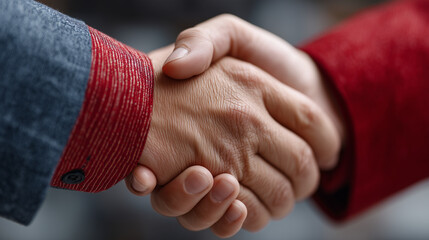 Handshake of Agreement: A close-up captures the moment of unity and accord as two hands clasp in a firm handshake, representing the solid foundation of trust and partnership.