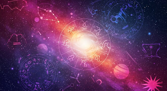 Cosmic Dance of the Zodiac AI Generated - Powered by Adobe