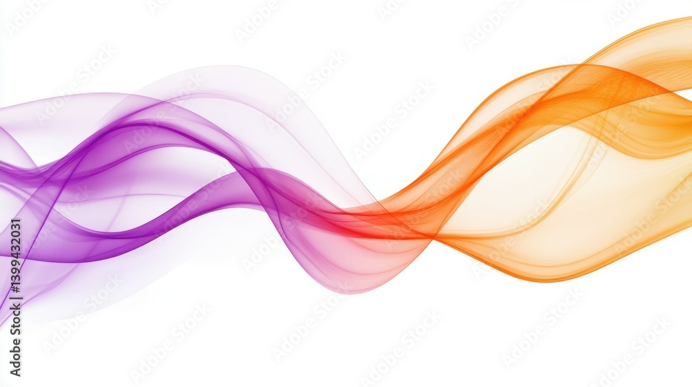 Poster colorful abstract wave pattern with orange and purple gradient curves for modern design background.