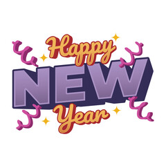Happy New Year Typography with Purple and Gold Accents