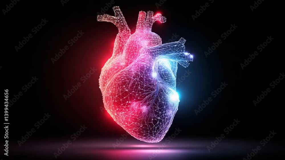 Poster 3d model of a beating heart and human circulatory system generative ai