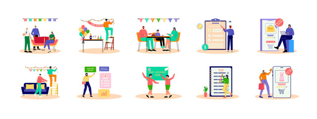 Year End set illustration. Flat vector illustration concept.