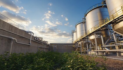 Obraz premium Industrial Plant at Sunset