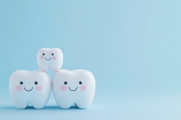 Three smiling teeth on a blue background