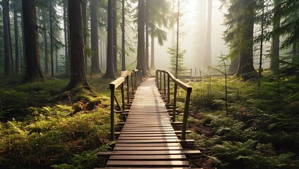 Fototapeta premium Wooden path in a forest