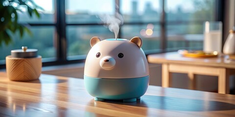 Cute Bear Humidifier Desk Decor - High-Resolution Image, Adorable Animal Humidifier, Office Desk Accessories, Deep Depth of Field Photography