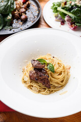 Oil Pasta and Grilled Beef
