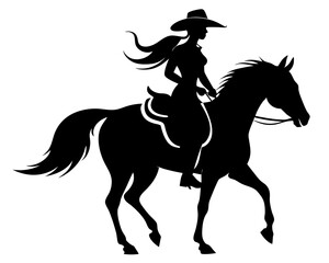 Naklejka premium Cowgirl on Horse Silhouette Vector & SVG, Cowgirl vector Icon