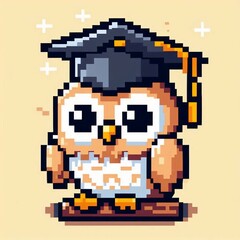 Fototapeta premium Pixel Owl Graduate Adorable Graduation Design Suitable for Website Background