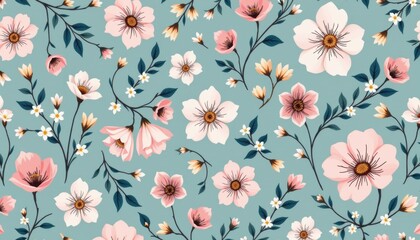 Pretty pastel pink and white floral seamless pattern design perfect for textile wallpaper or background