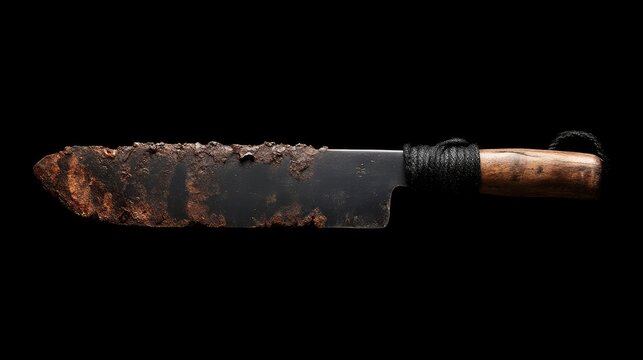 Rusty knife with wooden handle