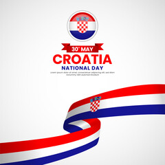 Croatia independence day greeting card, square banner background with National waving flag