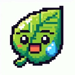 Fototapeta premium Pixel Art Leaf Face Adorable Nature Emoji Suitable for Social Media Campaign