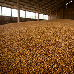 A pile of wheat grains in a barn