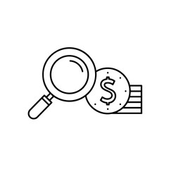 Magnifying glass examining currency and dollar sign against background  