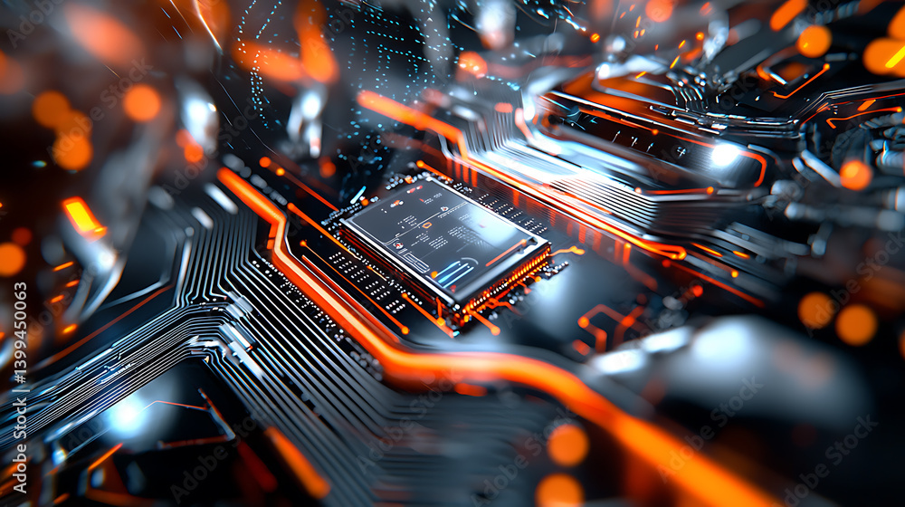 Poster dynamic technology visualization digital space abstract artwork futuristic design close-up view inno