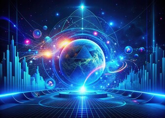 Obraz premium Glowing Blue Data Graph, Digital Technology, Abstract Navy Background, Surreal AI Art