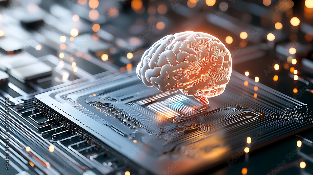 Poster innovative ai brain simulation technology digital environment futuristic concept cybernetic interfac