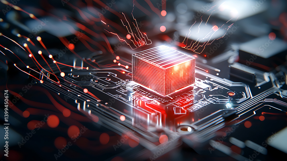 Poster exploring the future of computing circuit board innovation digital realm technology visualization ab