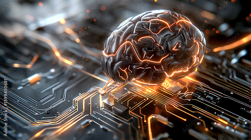 Poster futuristic neural network activation digital realm 3d visualization cybernetic environment close-up 