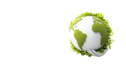 A hand gently holding a green and white planet Earth, symbolizing care for the environment and sustainability.