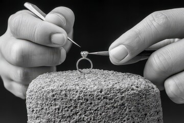 Precise Hands Repairing a Ring on Dark Textured Surface