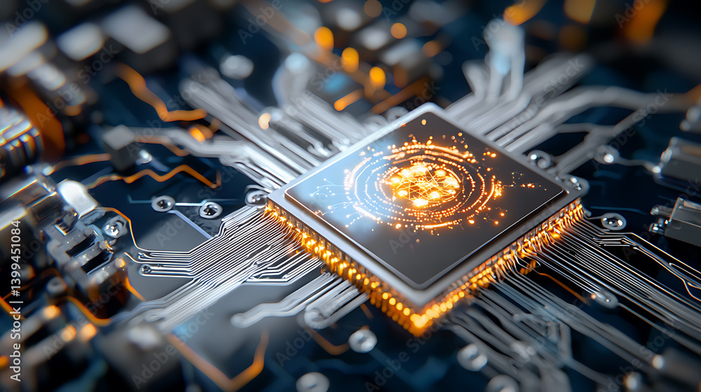 Poster exploring the intricacies of microprocessor technology digital realm visual insight innovation close