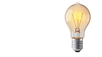 Brilliant incandescent light bulb glowing, isolated on white background, symbolizing innovation and creativity.