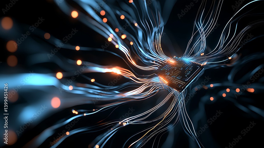 Poster exploring the dynamic world of microchip technology digital realm visual art futuristic perspective 